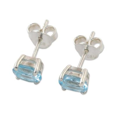 Alternate image for Classic Blue Topaz Stud Earrings from Thailand Everlasting Blue