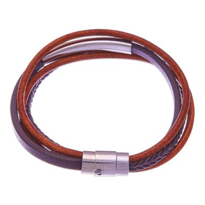 Alternate image for Leather Strand Bracelet in Brown from Thailand Mighty Strength in Brown