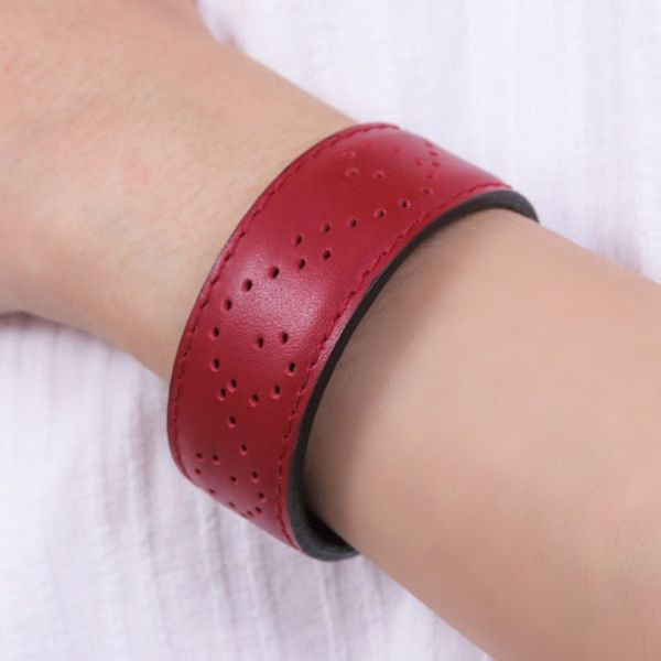 Alternate image for Red Leather Cuff Bracelet with Dots Made in Thailand Dotted Red