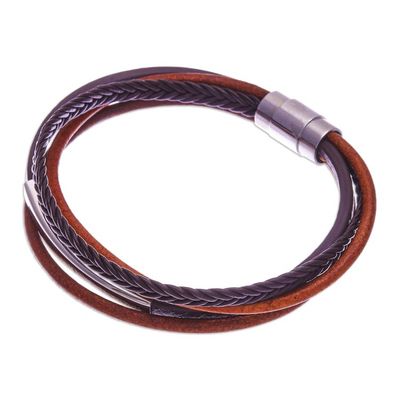 Alternate image for Leather Strand Bracelet in Brown from Thailand Mighty Strength in Brown