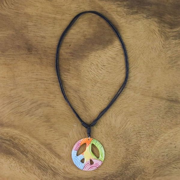 Alternate image for Thai Handcrafted Ceramic Peace Sign Pendant Necklace Colorful Peace