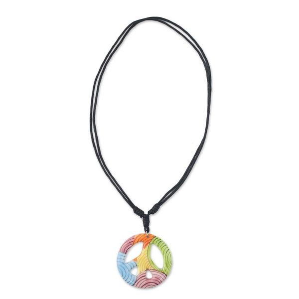 Alternate image for Thai Handcrafted Ceramic Peace Sign Pendant Necklace Colorful Peace
