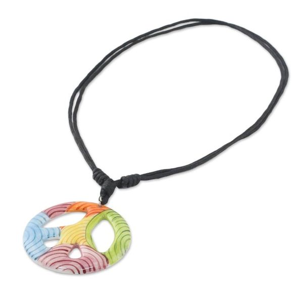 Alternate image for Thai Handcrafted Ceramic Peace Sign Pendant Necklace Colorful Peace