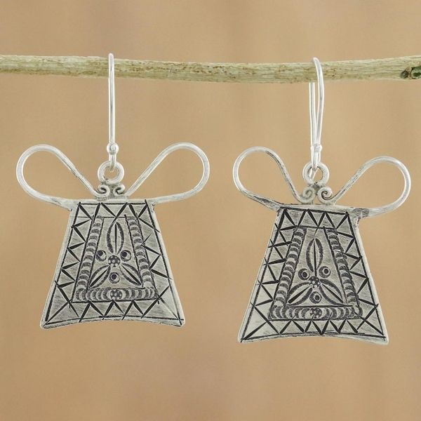 Alternate image for Unique 950 Silver Hmong Hill Tribe Style Earrings Hmong Lock