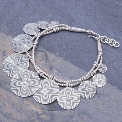 Alternate image for Spiral Charm Karen Silver Beaded Bracelet Solar Labyrinth