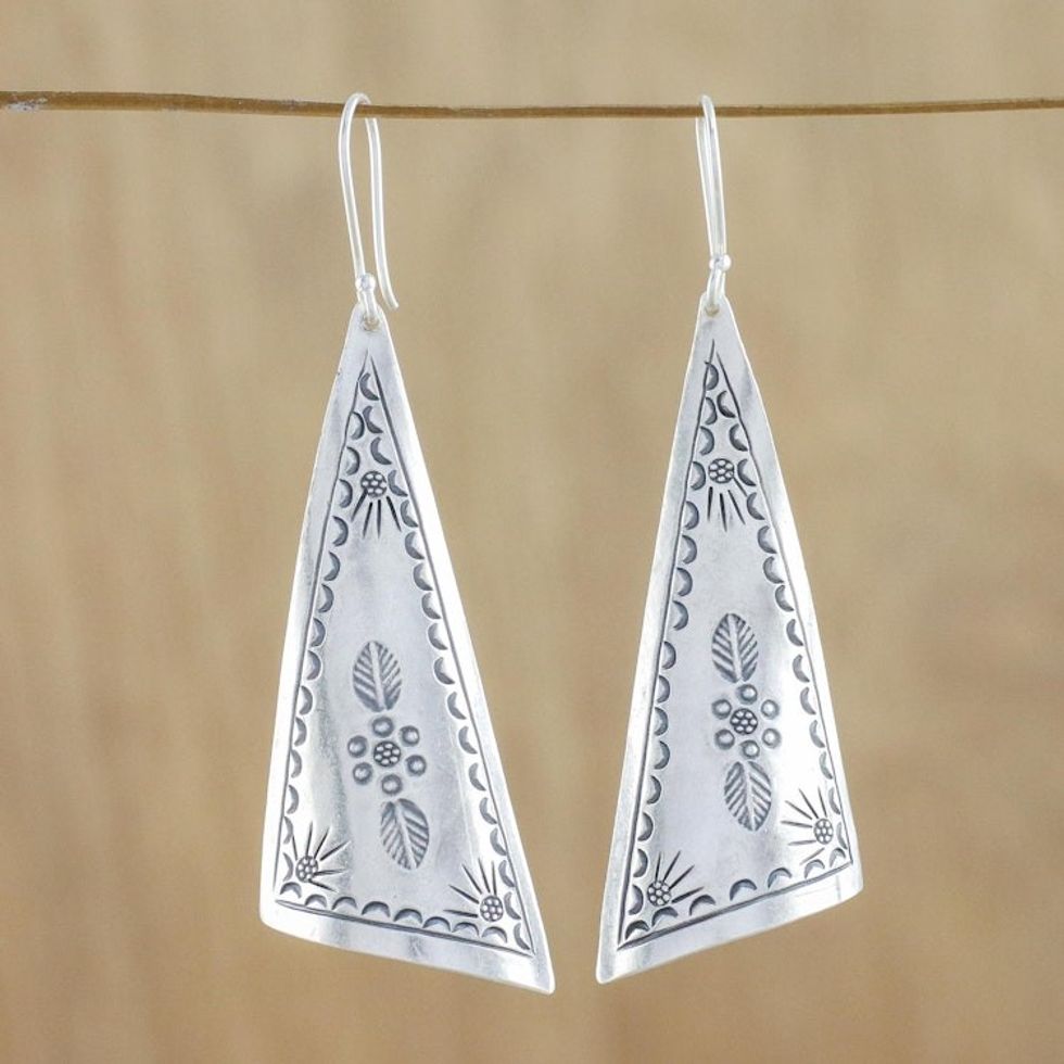 Triangular Karen Silver Dangle Earrings from Thailand 'Exotic Triangles'