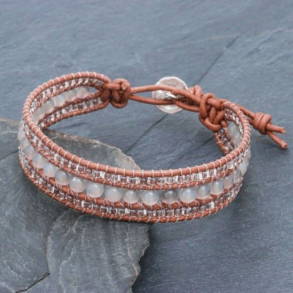 Alternate image for Chalcedony and Glass Bead Leather Bracelet Sidetracked