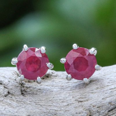 Alternate image for Handmade Ruby and Sterling Silver Stud Earrings Catch a Star in Pink