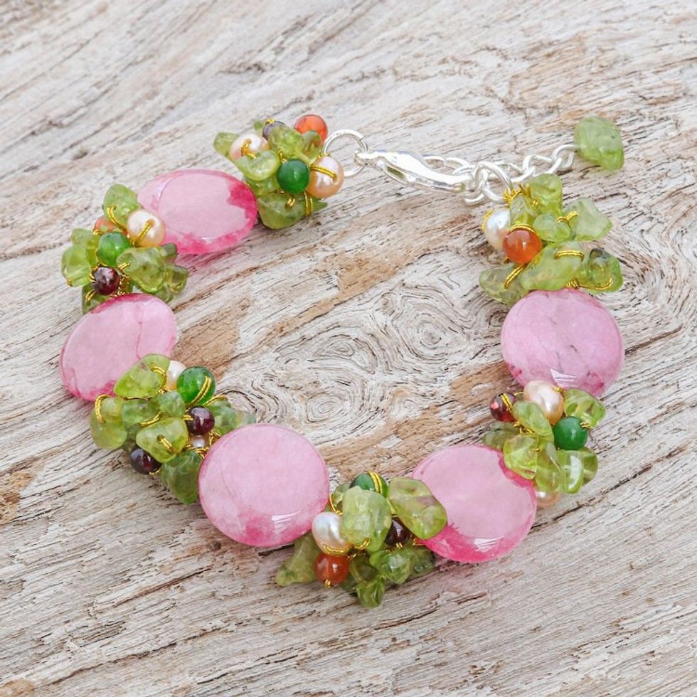 Beaded Quartz Multigem Bracelet 'Peony Romance'