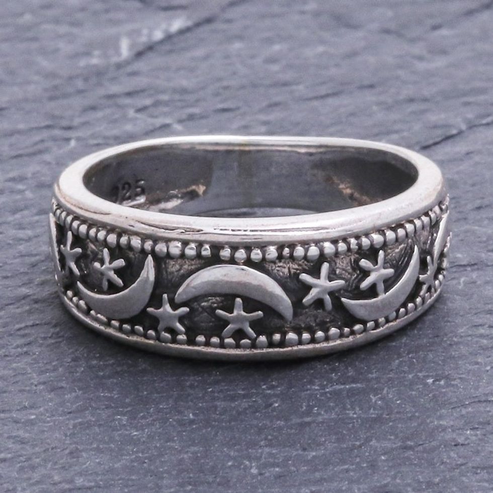 Hand Made Sterling Silver Band Ring from Thailand 'Moon Magic'