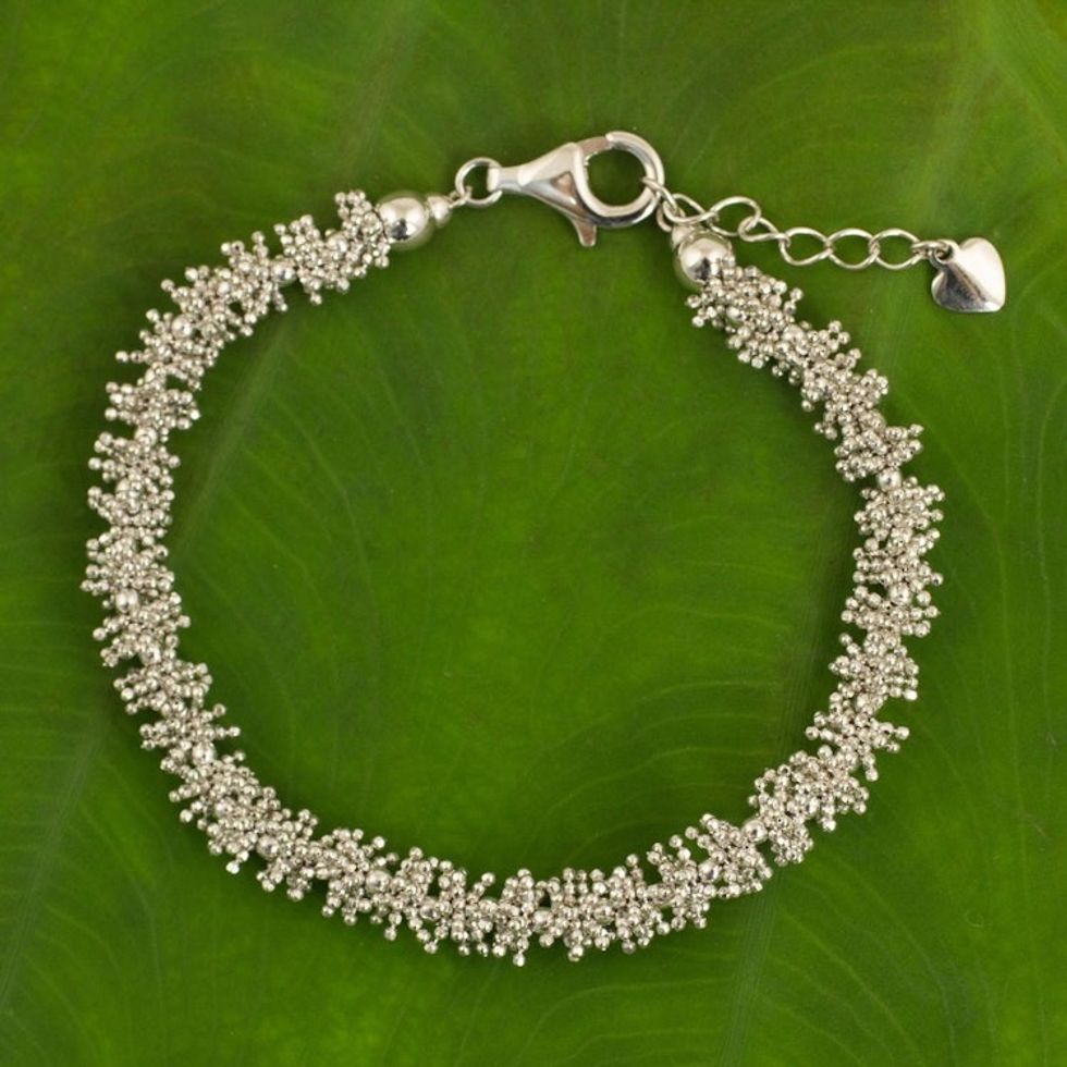 Thai Sterling Silver 925 Beaded Women's Bracelet 'Thai Garland'