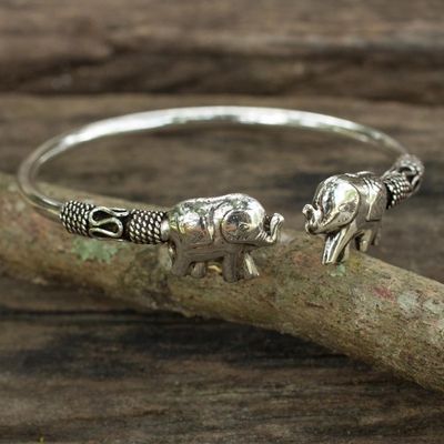 Alternate image for Artisan Crafted Sterling Silver Elephant Cuff Bracelet Proud Elephant