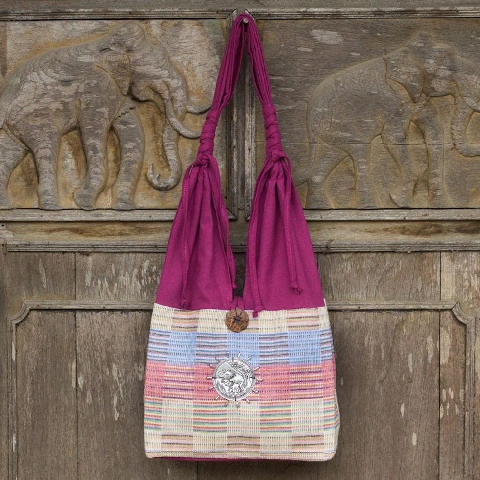 Unique Cotton Shoulder Bag from Thailand 'Siamese Blush'