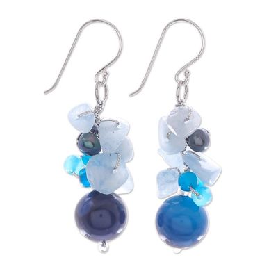 Alternate image for Unique Pearl and Aquamarine Cluster Earrings Blue Love