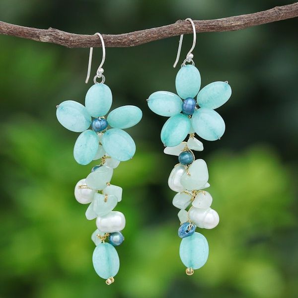 Alternate image for Amazonite and Cultured Pearl Floral Earrings Petal Passion in Seafoam