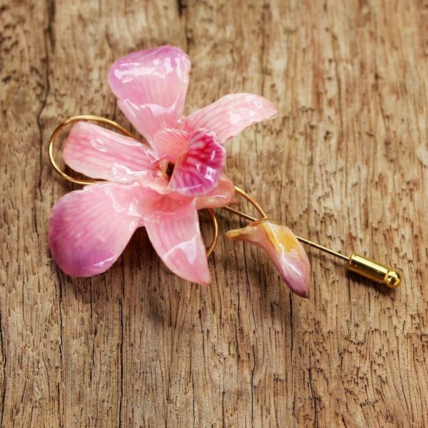 Alternate image for Unique Natural Flower Gold Plated Brooch Pin Eternal Orchid