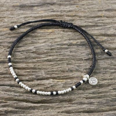 Alternate image for Bohemian Black Cord and 950 Silver Beaded Bracelet Bohemian Life in Black