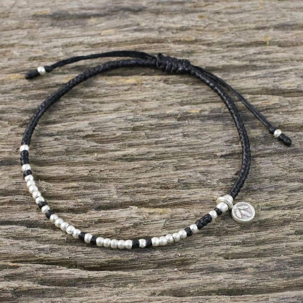 Bohemian Black Cord and 950 Silver Beaded Bracelet 'Bohemian Life in Black'