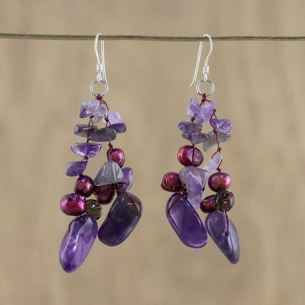 Alternate image for Amethyst and Pearl Dangle Earrings Diva