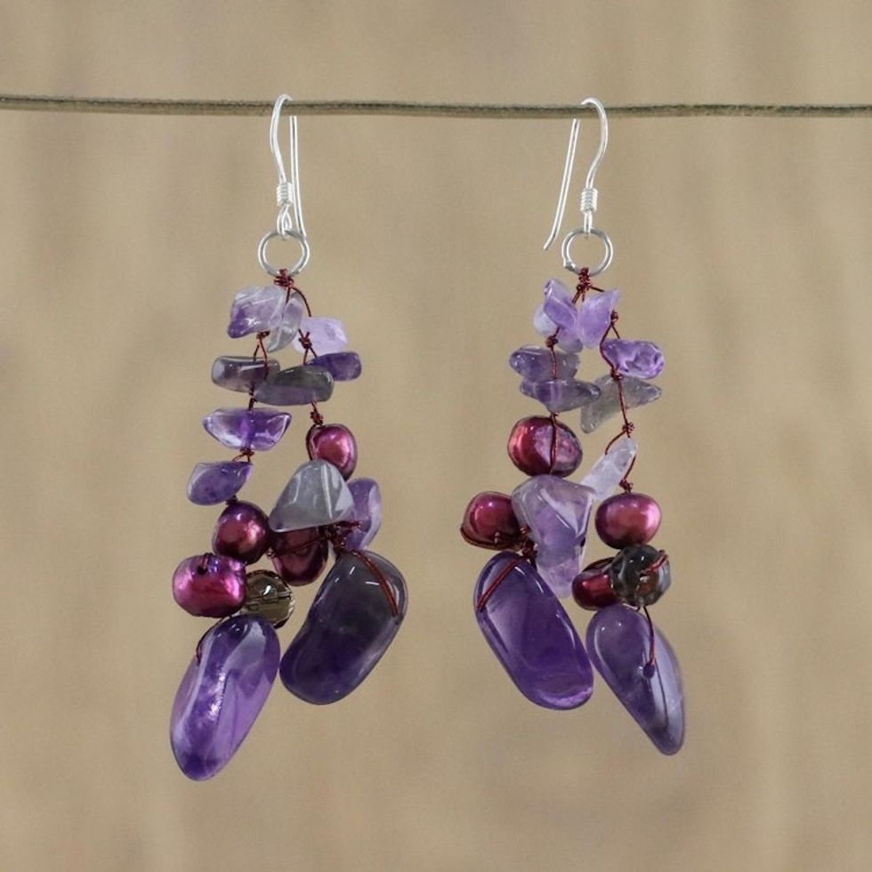 Amethyst and Pearl Dangle Earrings 'Diva'