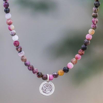 Alternate image for Tourmaline Om Beaded Pendant Necklace from Thailand Beautiful Om