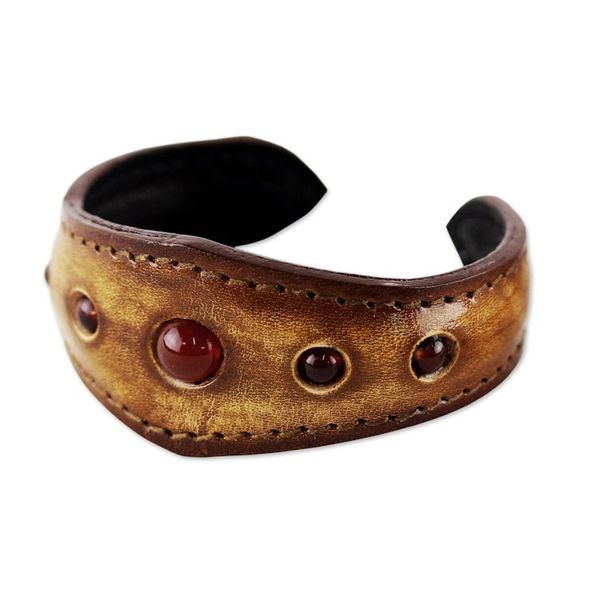 Alternate image for Carnelian Cuff Bracelet in Leather Handmade in Thailand Carnelian Power