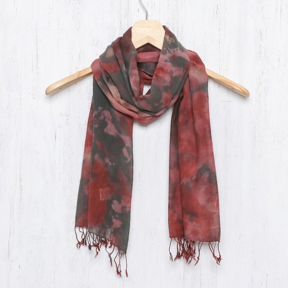 Tie-Dyed Cotton Wrap Scarf in Red from Thailand 'Heated Colors'