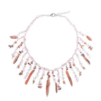 Alternate image for Rose-Toned Multi-Gemstone Waterfall Necklace from Thailand Rose Bliss