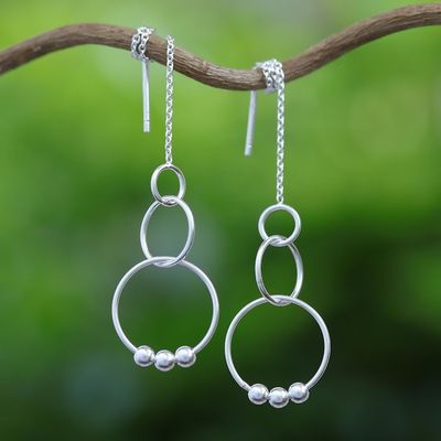 Alternate image for Sterling Silver Cascading Circles Threader Earrings Cascading Circles