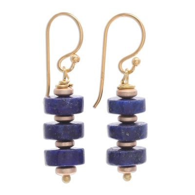 Alternate image for 18k Gold-Plated Dangle Earrings with Lapis Lazuli Beads Blue Bohemian