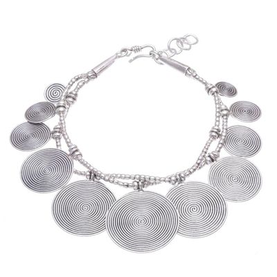 Alternate image for Spiral Charm Karen Silver Beaded Bracelet Solar Labyrinth