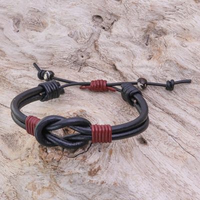 Alternate image for Thai Handmade Black  Red Leather Cord Unity Bracelet Unity and Harmony