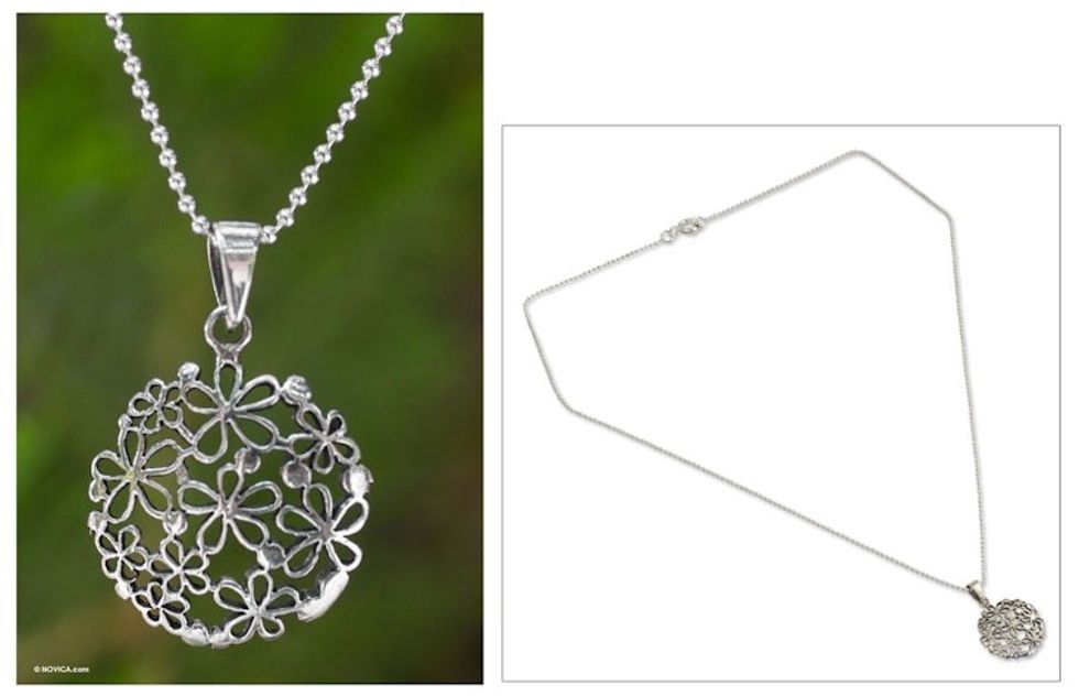 Floral Sterling Silver Pendant Necklace 'Hydrangea'