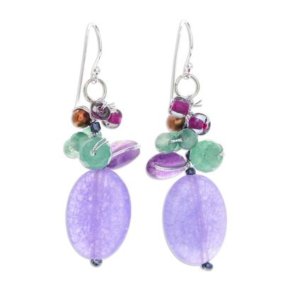 Alternate image for Cluster Dangle Earrings with Amethyst and Cultured Pearls Purple Spring