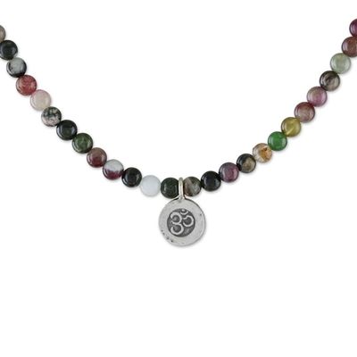 Alternate image for Tourmaline Om Beaded Pendant Necklace from Thailand Beautiful Om