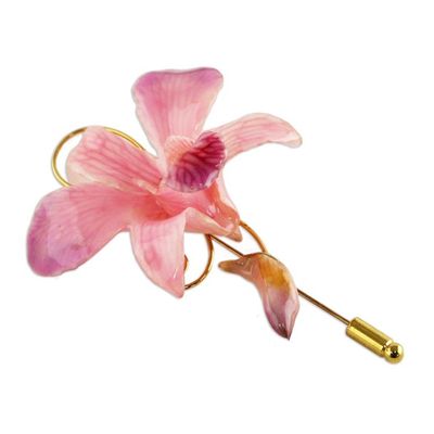 Alternate image for Unique Natural Flower Gold Plated Brooch Pin Eternal Orchid