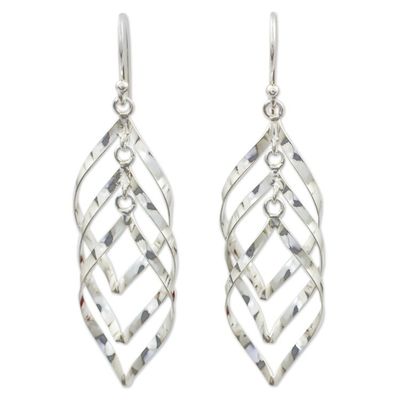 Alternate image for Handmade Thai Sterling Silver Dangle Earrings Leaf Cluster