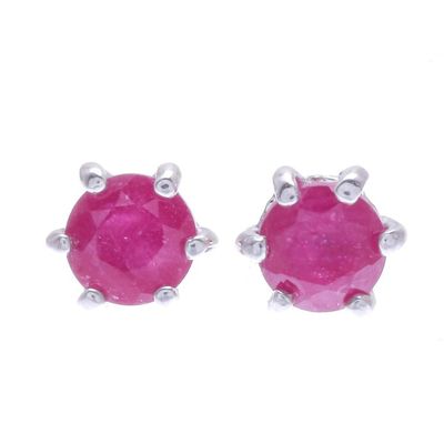 Alternate image for Handmade Ruby and Sterling Silver Stud Earrings Catch a Star in Pink