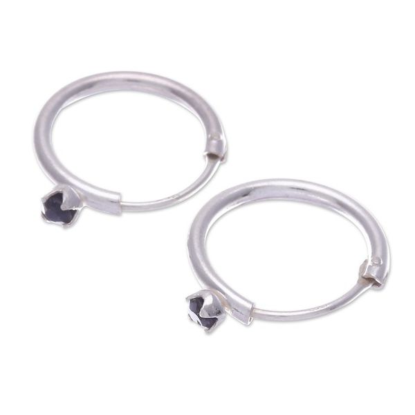 Alternate image for Polished Sterling Silver Hoop Earrings with Sapphire Gems The Eternal Prophecy