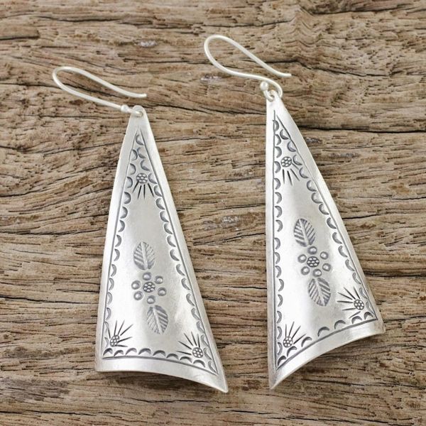Alternate image for Triangular Karen Silver Dangle Earrings from Thailand Exotic Triangles