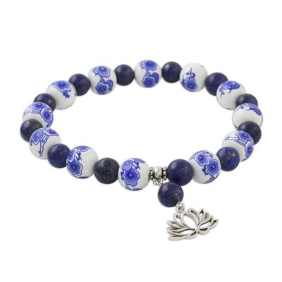 Alternate image for Blue and White Beaded Stretch Bracelet from Thailand Ming Lotus