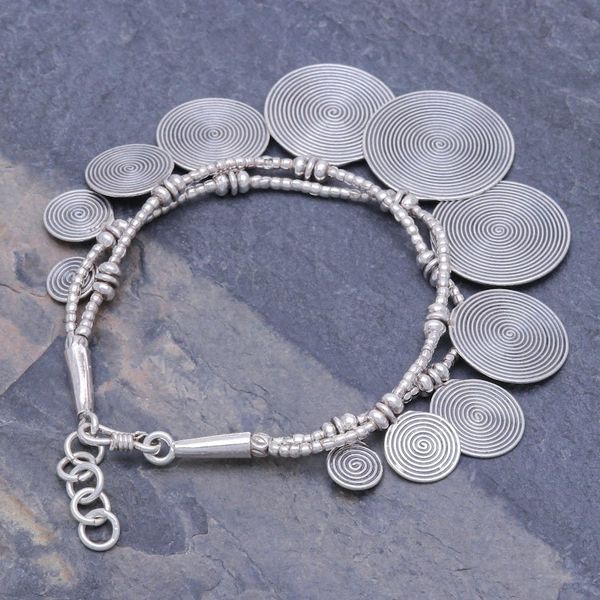 Alternate image for Spiral Charm Karen Silver Beaded Bracelet Solar Labyrinth