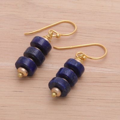 Alternate image for 18k Gold-Plated Dangle Earrings with Lapis Lazuli Beads Blue Bohemian
