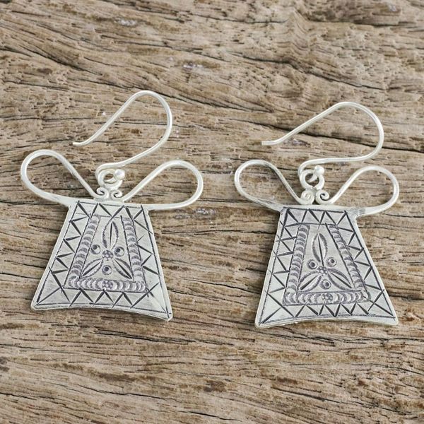 Alternate image for Unique 950 Silver Hmong Hill Tribe Style Earrings Hmong Lock