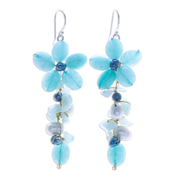 Alternate image for Amazonite and Cultured Pearl Floral Earrings Petal Passion in Seafoam