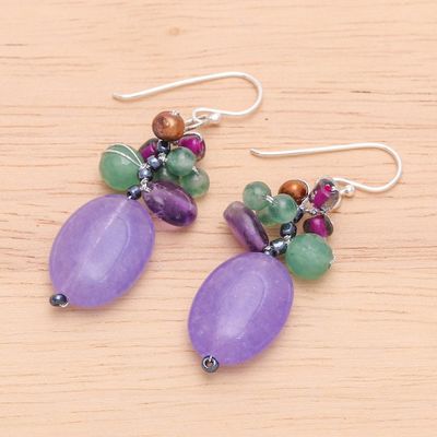 Alternate image for Cluster Dangle Earrings with Amethyst and Cultured Pearls Purple Spring