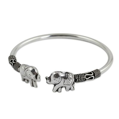 Alternate image for Artisan Crafted Sterling Silver Elephant Cuff Bracelet Proud Elephant