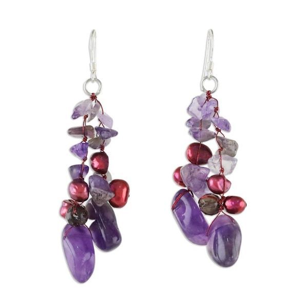 Alternate image for Amethyst and Pearl Dangle Earrings Diva