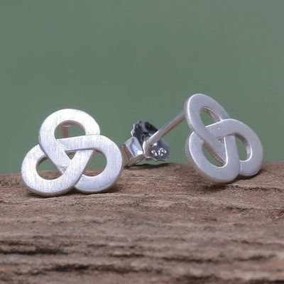 Alternate image for Brushed-Satin Celtic Knot Sterling Silver Stud Earrings Celtic Trio