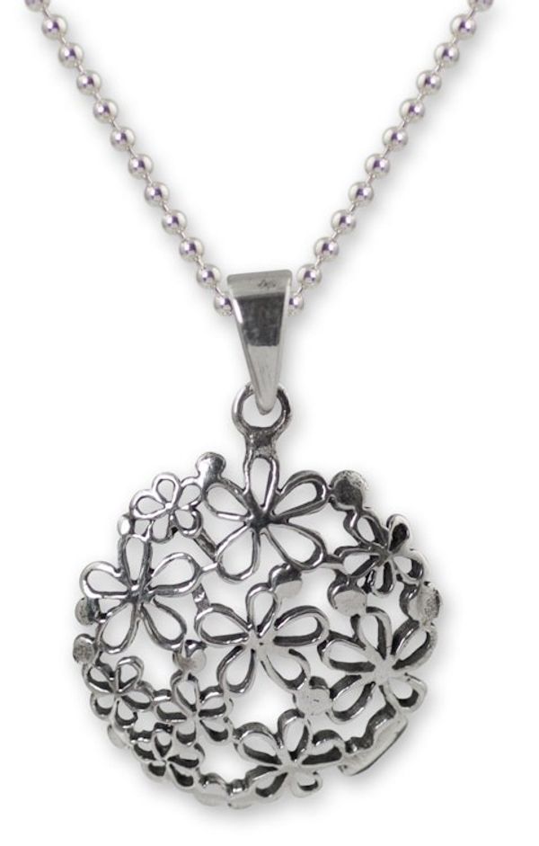 Alternate image for Floral Sterling Silver Pendant Necklace Hydrangea